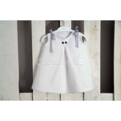 LONG BABY DRESS WHITE STRIPES WITH BUTTONS