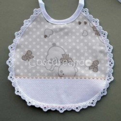  PRINTED BEARS  BABY BIB WITH PANAMA EMBROIDERY LACE EDGED