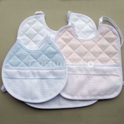  PADDED FABRIC SET  BABY BIBS  WITH PANAMA EYELET EMBROIDERY INSERTION