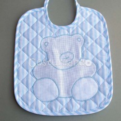 PADDED FABRIC BABY BIB WHITH BEAR PANAMA WEAVE