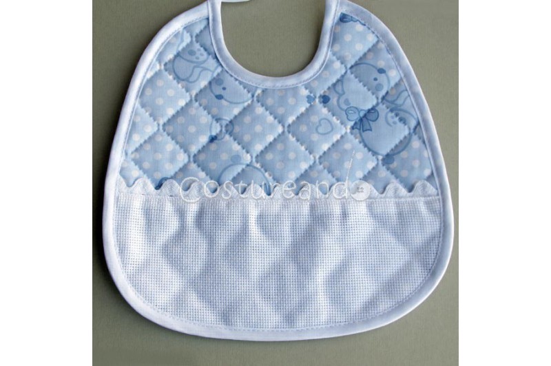  PADDED FABRIC BEARS BABY BIB WITH PANAMA RIC RAC EDGED